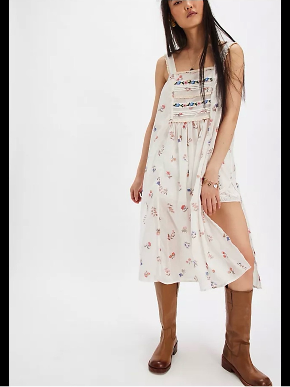 Free People The Way Back Maxi Top XS White Floral with Embroidery